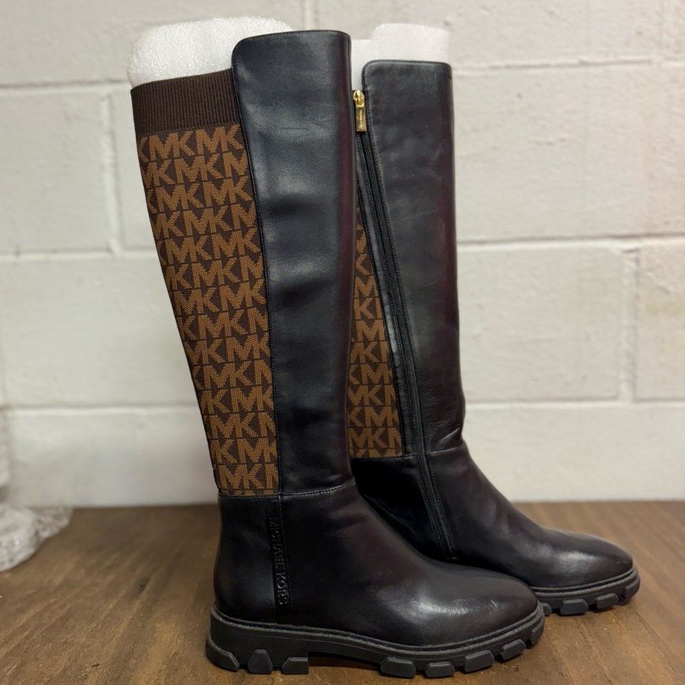 NWOB Ridley Leather and Logo Jacquard Knee Boot - Picture 4 of 8